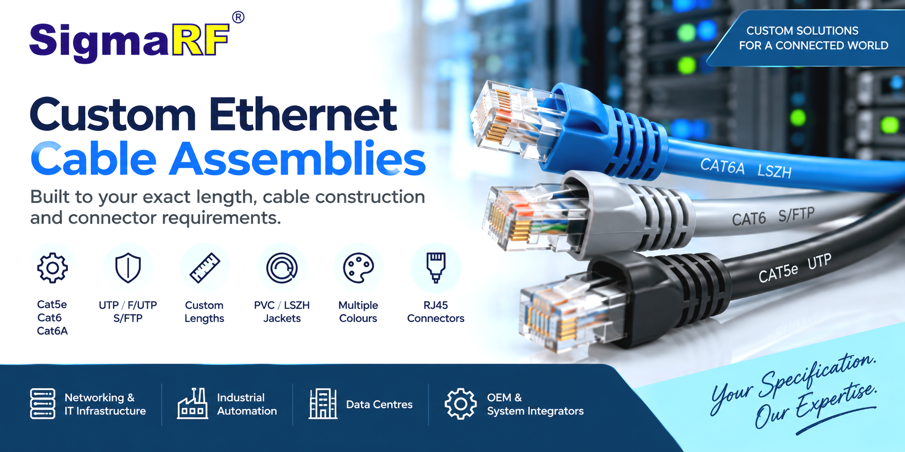 Custom Ethernet Cable Assemblies | Cat5e, Cat6 & Cat6A