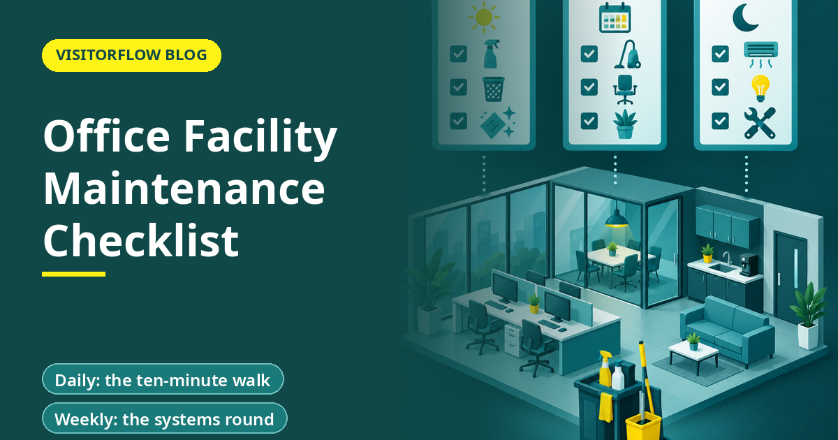 Banner illustration for the article: Office Facility Maintenance Checklist: Daily, Weekly, Monthly