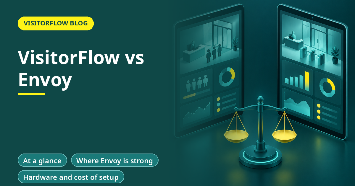 Banner illustration for the article: VisitorFlow vs Envoy: Features, Pricing and Fit